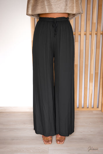 Élora – Pantalon satiné noir taille élastique