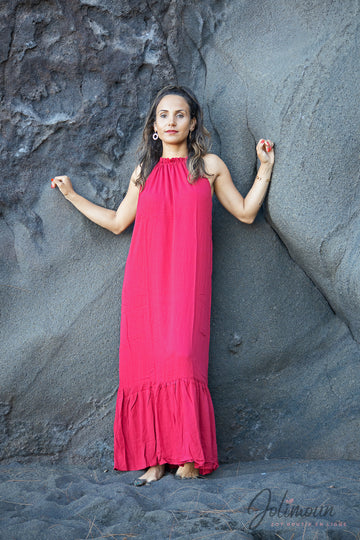 Charlène - Robe Longue fluide à nouer rouge