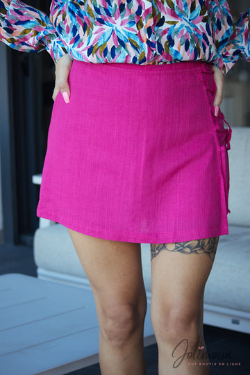 Pitaya - Jupe-Short taille haute lin Fuschia