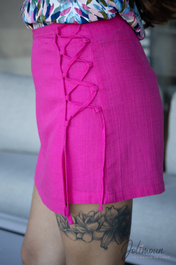 Pitaya - Jupe-Short taille haute lin Fuschia