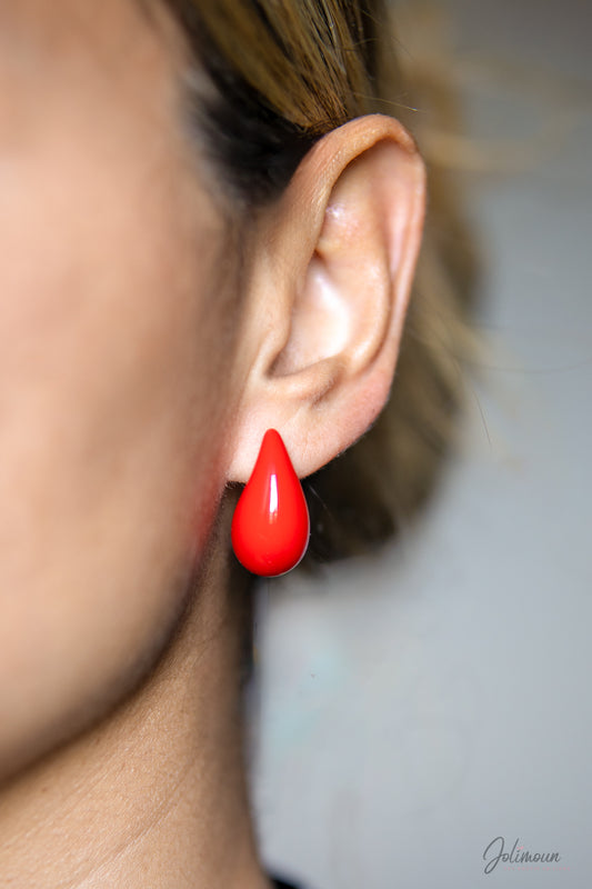 Boucle d'oreille goutte rouge 23mm finition brillant