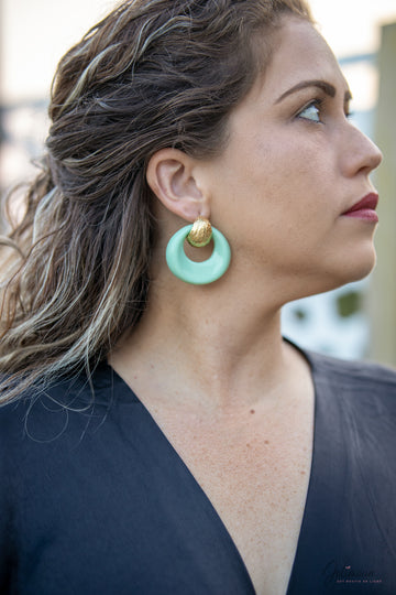 Créoles Bombées Vert d'eau - Boucles d’Oreilles Puces