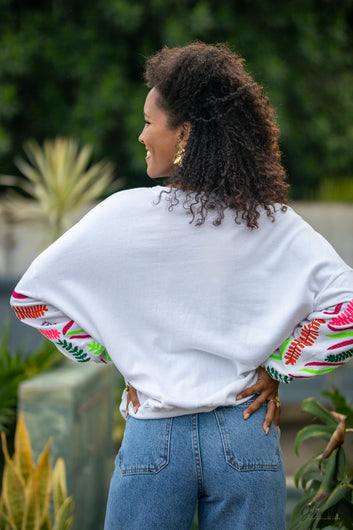 Olive - Sweat Écru manche Brodé coloré