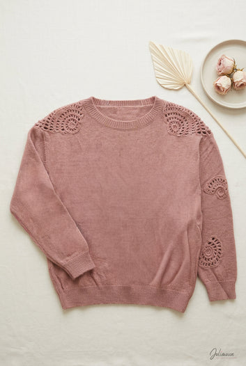 Rosélia – Pull rose maille douce détails ajourés