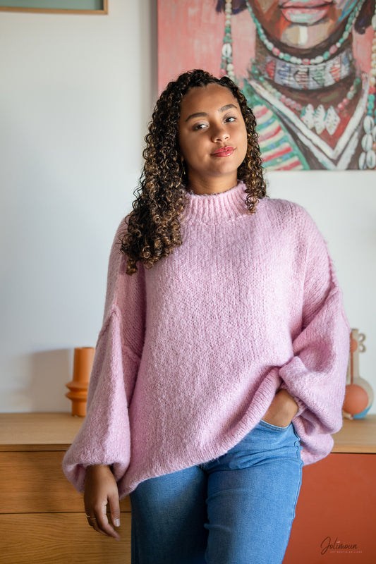 Melrose – Pull oversize rose en mohair et laine