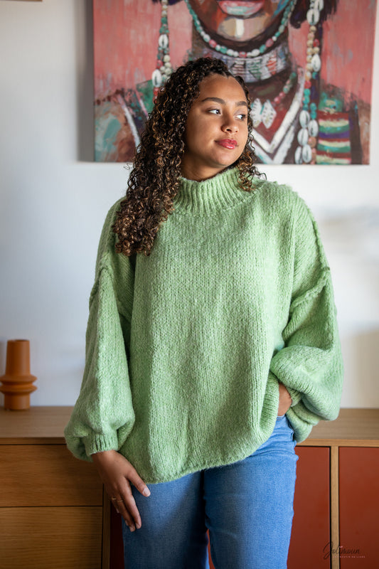 Melrose – Pull oversize vert sauge en mohair et laine