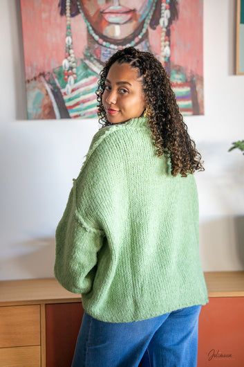 Melrose – Pull oversize vert sauge en mohair et laine