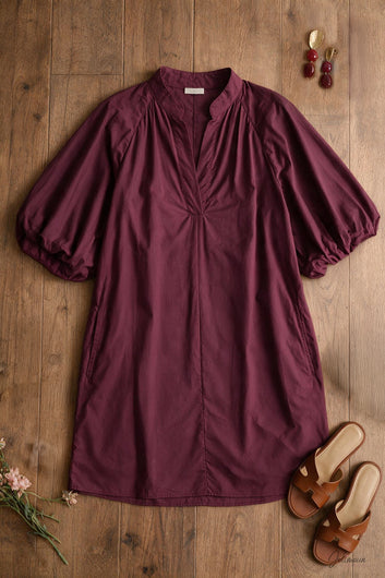 Amalia - Robe prune courte manche ballon