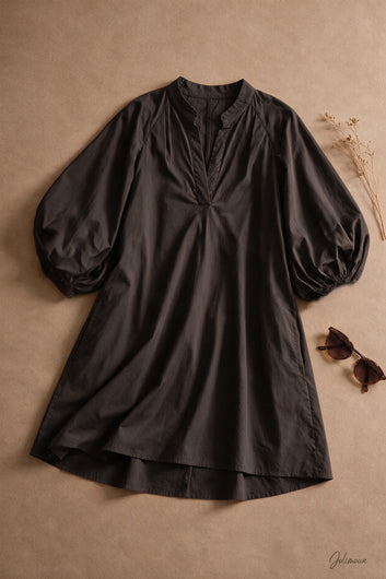 Amalia - Robe marron courte manche ballon