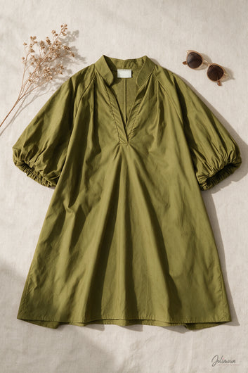 Amalia - Robe vert olive courte manche ballon
