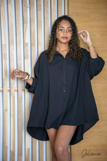 Gaelle - Robe chemise noire volants au dos