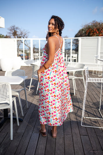 April – Robe longue fleurie à fines bretelles réglables