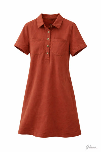 Donna - Robe courte chemise coton légère terracotta