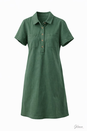 Donna - Robe courte chemise coton légère verte