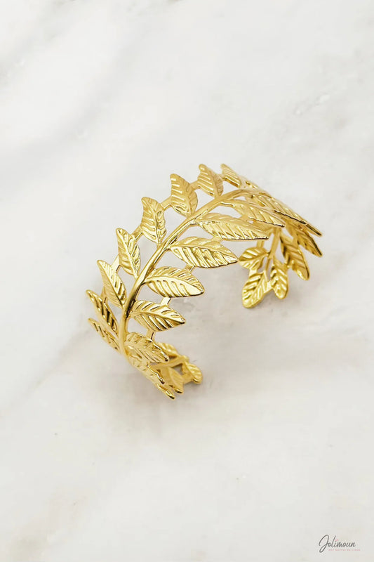 Daphné -Bracelet manchette Feuillage Doré