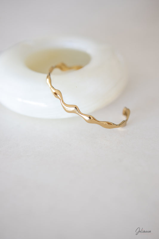 Vague - Bracelet jonc ondulé doré