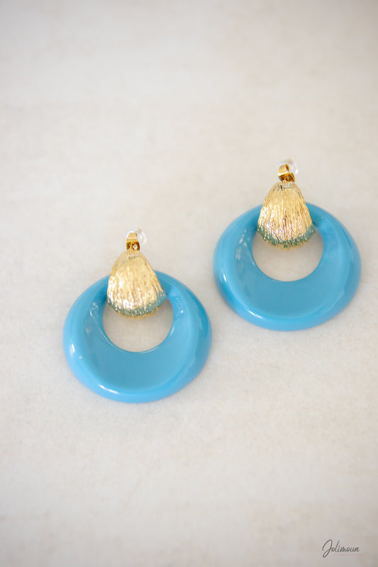Créoles Bombées bleu - Boucles d’Oreilles Puces