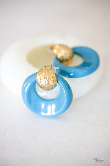 Créoles Bombées bleu - Boucles d’Oreilles Puces