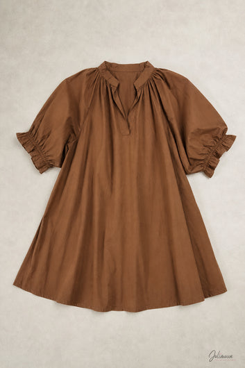 Maélia - Robe ample choco à manches ballon en coton