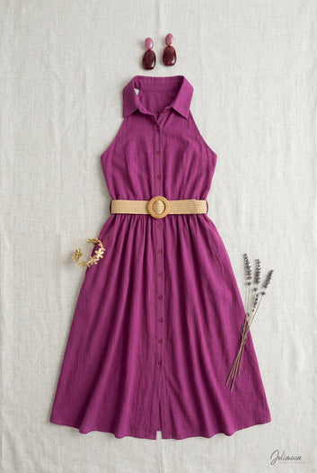 Prune - Robe mi-longue bordeaux encolure américaine ceinture tressée