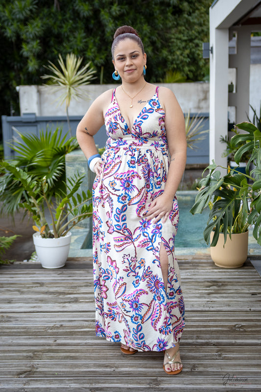 Tina -  Robe longue fines bretelles imprimée à motif floral