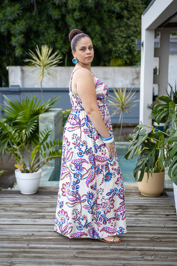 Tina -  Robe longue fines bretelles imprimée à motif floral