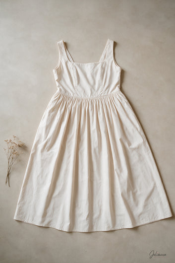 Alex - Robe longue écru en coton à larges bretelles