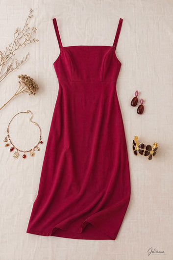 Alison - Robe longue prune dos nu bretelles smockées