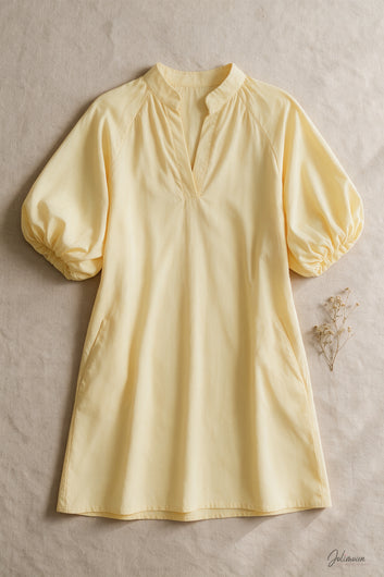 Amalia - Robe jaune pastel courte manche ballon