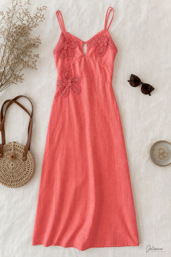 Amélia – Robe longue en viscose & lin corail