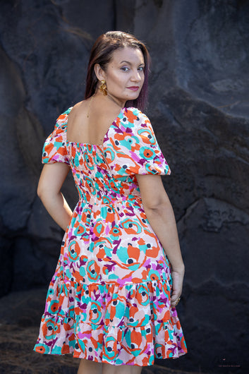 Claudia - Robe courte patineuse imprimé à manches bouffantes
