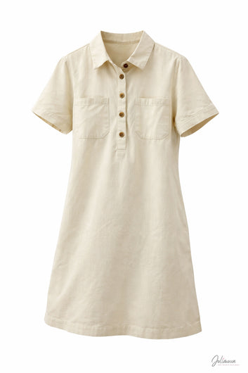 Donna - Robe courte chemise coton légère beige
