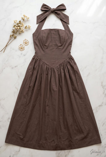 Hélène - Robe midi marron col halter
