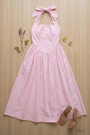 Hélène - Robe rose dos nu col halter en coton