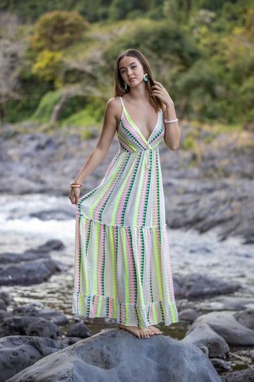 Flo - Robe longue Boho chic avec Fil de Fluor et doré