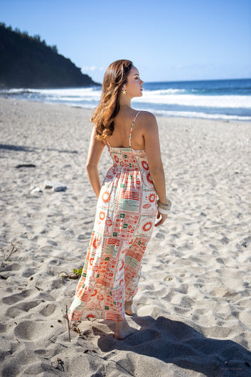 Suzie – Robe longue imprimée à fines bretelles réglables et fente