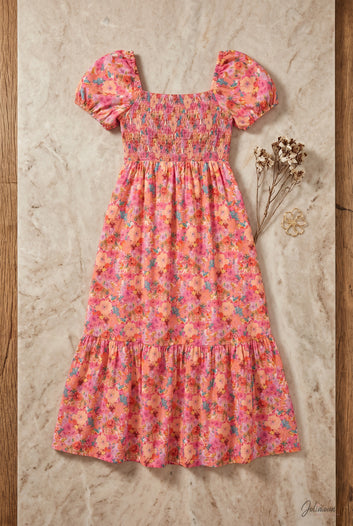 Mathilde - Robe imprimés floral encolure bardot  élastiquée