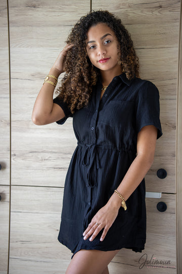 Suzanna - Robe courte en gaz de coton noir