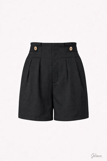 Joé – Short noir taille haute avec boutons dorés