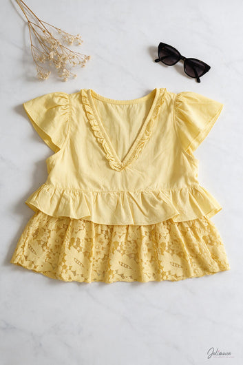 Esméralda – Top Maïs manches courtes peplum volant