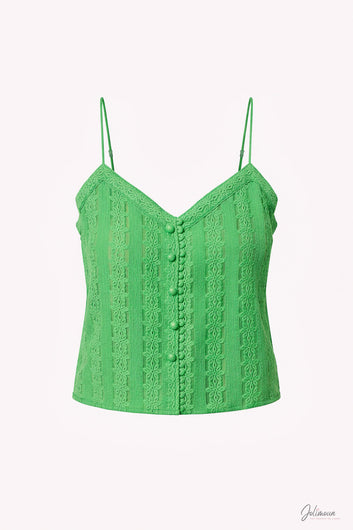 Catherine - Top vert en dentelle fines bretelles boutons décoratifs