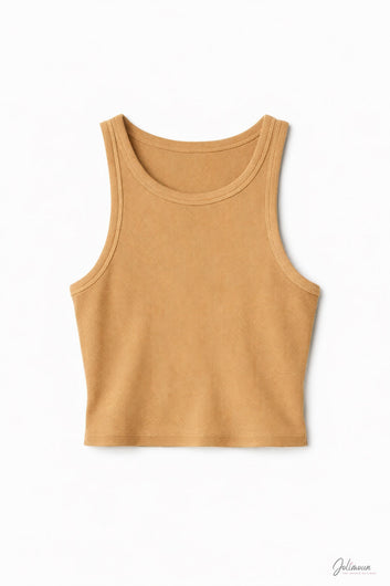 Milo - Crop top côtelé stretch camel