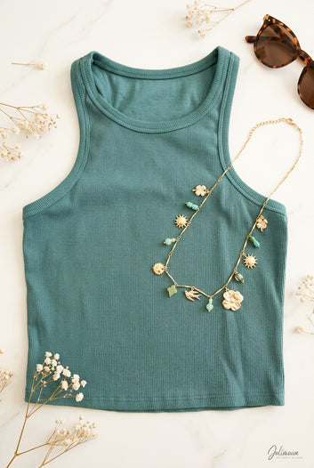 Milo - Crop top côtelé stretch vert amande