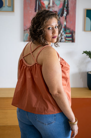 Nayara – Top rouille bretelles tressées coton