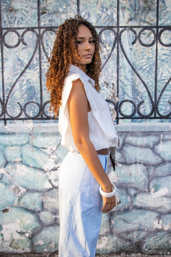 Séralya – Top blanc chic imprimé cachemire