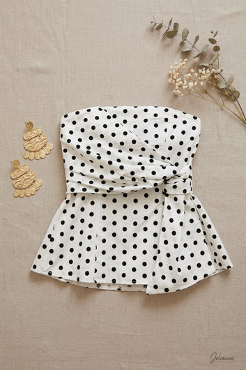 Tess - Top bustier a pois drapé nœud couture