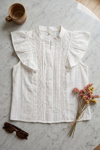 Angeline - Chemise volantée brodée blanche