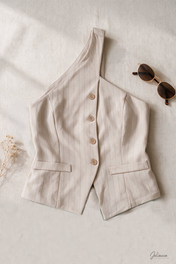 Céréna - Top asymétrie sophistiqué beige foncée
