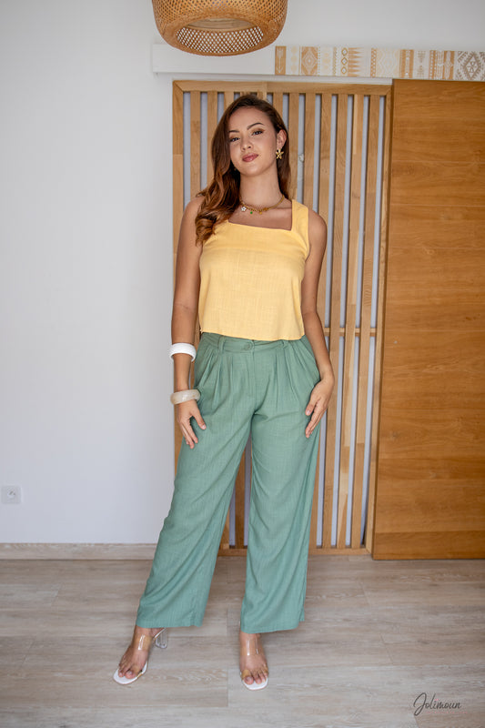 Jolia - Top large jaune pastel encolure carrée