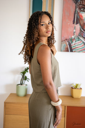 Jolia - Top large kaki encolure carrée